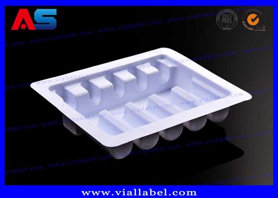 सफेद / नीले / पारदर्शी प्लास्टिक ब्लिस्टर पैकेजिंग ग्लास शीशियों पैकिंग के लिए एम्बॉसिंग लोगो के साथ