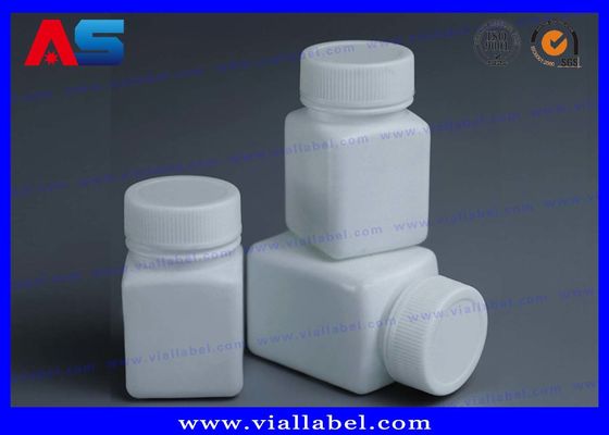 पालतू फार्मेसी व्हाइट 50ml प्लास्टिक की गोलियों की बोतलें पेंच कैप स्क्वायर शेप प्रेशर सेंसिटिव सील के साथ