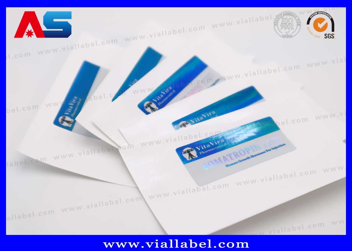 छोटी बोतल Hcg चिपकने वाला 2ml फ्लायल लेबल धातु नीला रंग फार्मेसी उपयोग